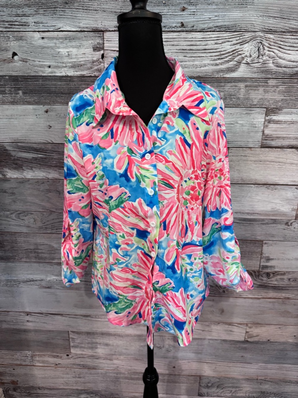 SHEIN Pink & Blue Floral Button-Up Top